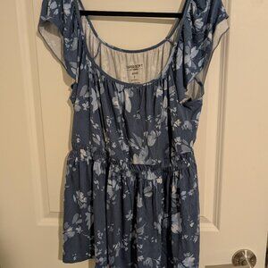 Torrid Blue and White Flutter Sleeve Babydoll Blouse NWT